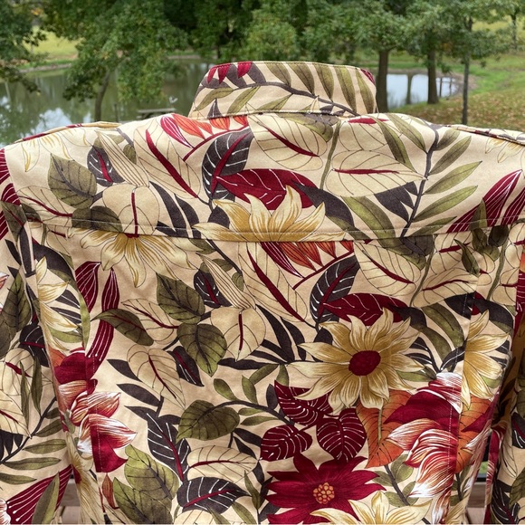 Women's Suzette Fall Floral Cotton Spandex Jacket Large Tan Burgundy Green - Picture 8 of 9